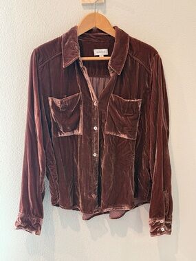 Evereve Eloise Velvet Button-Up Shirt Jacket - Deep Mauve Size Large